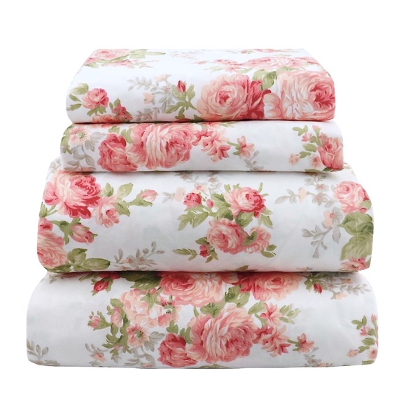4 pcs Queen Floral Sheet Set Pink & Peach - Picture 1 of 2